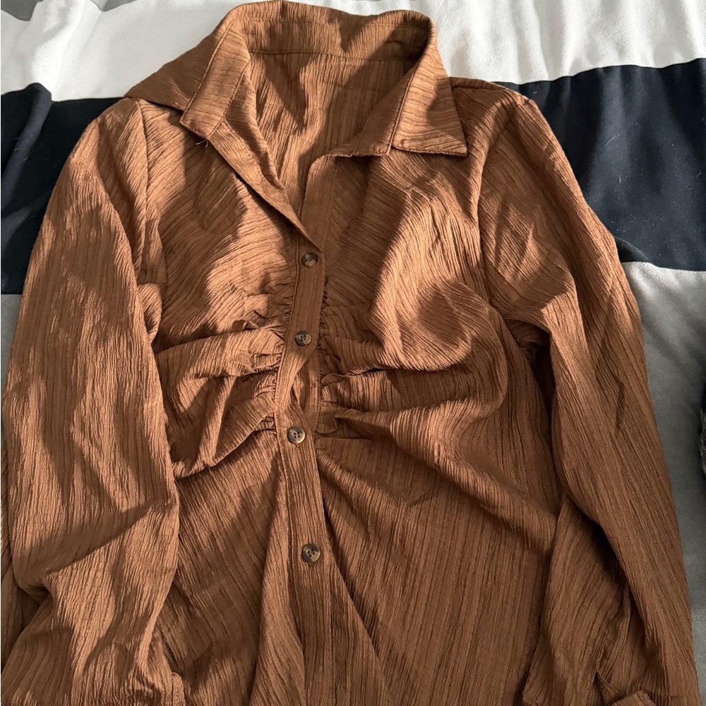 SHEIN Brown Textured Button-Up